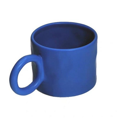 북유럽 불규칙 빅 귀 찻잔 도자기 밀크 커피잔, 네이비 블루, 401-500ml