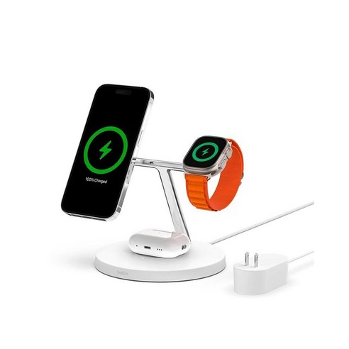 Belkin 3 in 1 MagSafe Wireless Charging Stand, 3 in 1 스탠드 (신규), 1개, 화이트