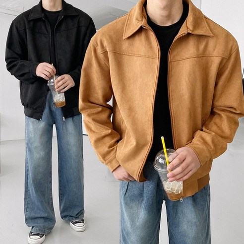 고퀄리티 L-XL 스웨이드 미니멀 카라 점퍼 자켓