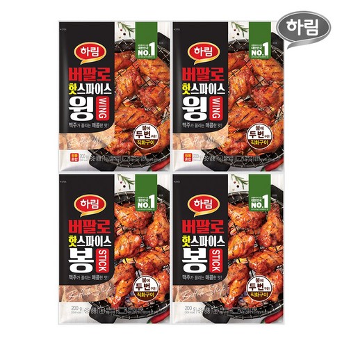 하림 버팔로핫스파이스윙 200g 2봉+버팔로핫스파이스봉 200g 2봉, 4봉, 1개