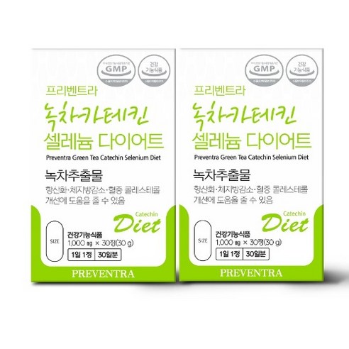 (핫딜/유통기한 24.07.19) 프리벤트라 녹차카테킨 셀레늄 다이어트 1개월분 / 체지방감소 항산화, 30정, 2개