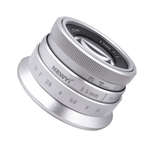 Sony E-Mount Camera A6500 / 5100 NEX5 용 Newyi 수동 초점 Prime Lens 35mm F / 1.6, 하나, 은