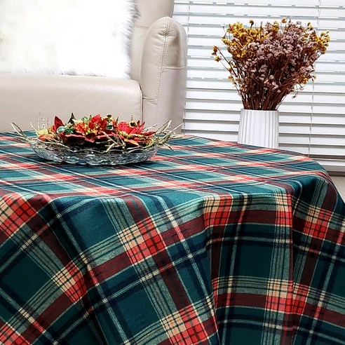 끌레샤 크리스마스 홈파티 식탁보 테이블보 체크, 01 그린체크, 2인 90×90