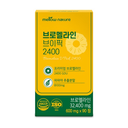 멜로우 브로멜라인 브이픽 2400GDU 식약처 인증, 1개, 90정