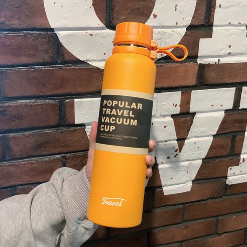 보온병 컵 스포츠 남자 대용량 주전자 차 필터 휴대용 학생 스테인레스 스틸 Ml 컵, 1100Ml/오렌지+차필터, 하나