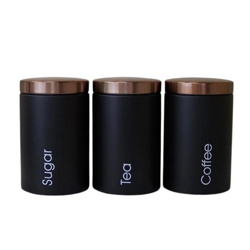 3pcs 북유럽 스타일 차 설탕 커피 보관 용기 포함/뚜껑 건조 견과류 보관, 블랙, 아연 도금