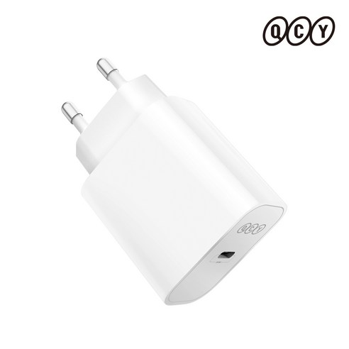 QCY 25W 고속충전기 PD 초미니 갤럭시 아이폰 AS가능, C to C 고속케이블 1m, 1개, 화이트