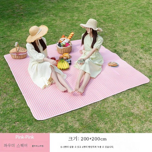 DFMWI.피크닉 매트.Picnic mat.--피크닉 매트 피크닉 패드 방습 패드 비치 매트 초경량 휴대용 캠핑 봄나들이 야취 방수와 두터운 평 매트, 핑크 격자 무늬 폴리 에스터 코튼 사이즈 200x 20