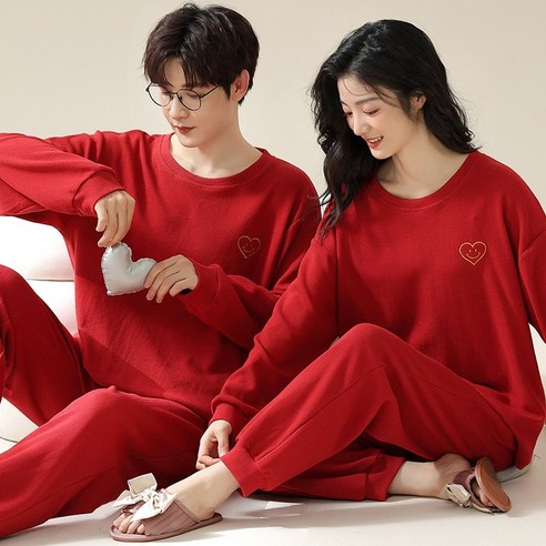 NUNUHANA 편안한 커플용 긴팔 잠옷 파자마 홈웨어 세트