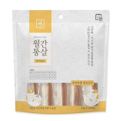 브리더랩 반려동물 월간통살 닭가슴살 스틱타입 간식 20g x 30p, 600g, 1개