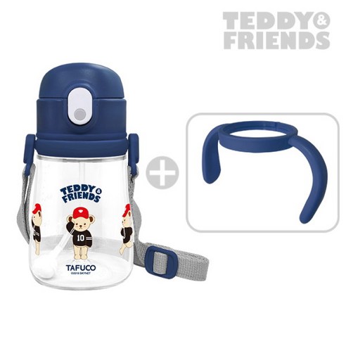 타푸코 테디베어 프렌즈 트라이탄 목걸이 양손잡이 빨대컵 360ml, 네이비, 1개