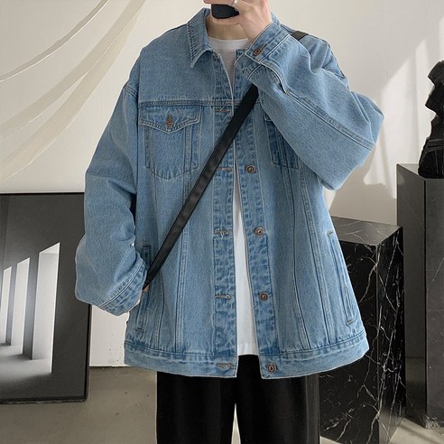 레트로 데님 재킷 남자 가을 Ruffian 잘 생긴 캐주얼 자켓 Ins 홍콩 스타일 유행 브랜드 모든 일치 의류 한국어 스타일 패션