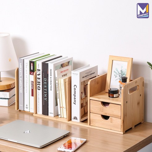 MCOMPANY 책장 책상위 간이 수납장 책상 책꽂이 나무 사무용 정리함 서랍 2단 우드 원목 미니 전면 분리 수납함 선반 정리 브라운 인테리어 책상용 (슬라이드 서랍)