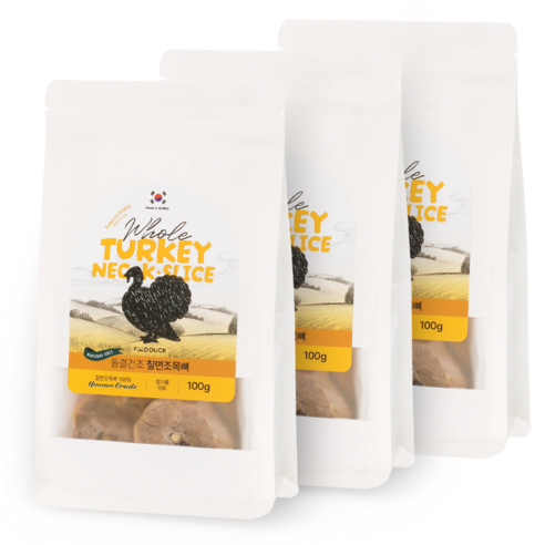 푸드덕펫푸드 강아지 애견 수제 간식 동결건조 통트릿, 3개, 100g, 칠면조목뼈슬라이스