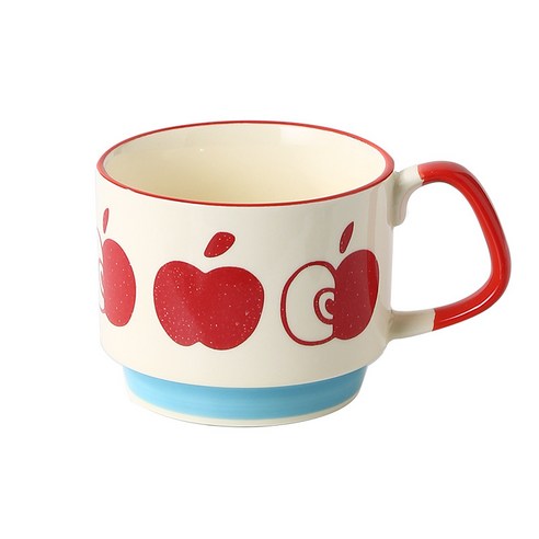 [다나에]홈 세라믹 머그잔 아침 우유 커피 잔, 빨간 사과, 300ml