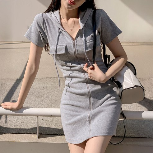 떳다그녀 멜리온스 슬림핏 후드원피스 포켓 골지원피스 플레어원피스 긴팔 집업 쫀쫀 미니원피스 롱원피스