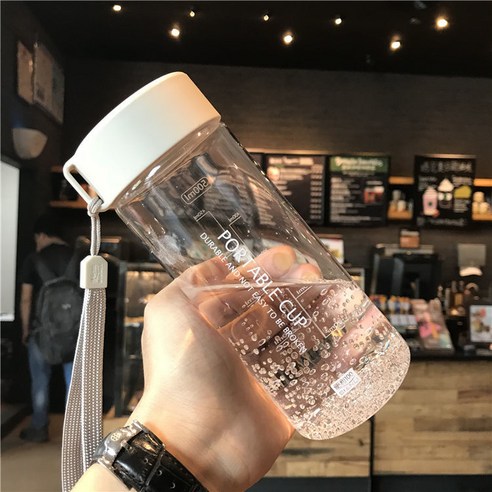YANG한국어 스타일 스포츠 간단한 플라스틱 남학생 학생 휴대용 누출 방지 커플 크리 에이 티브 신선한 투명 휴대용 컵, 색깔6, 하나