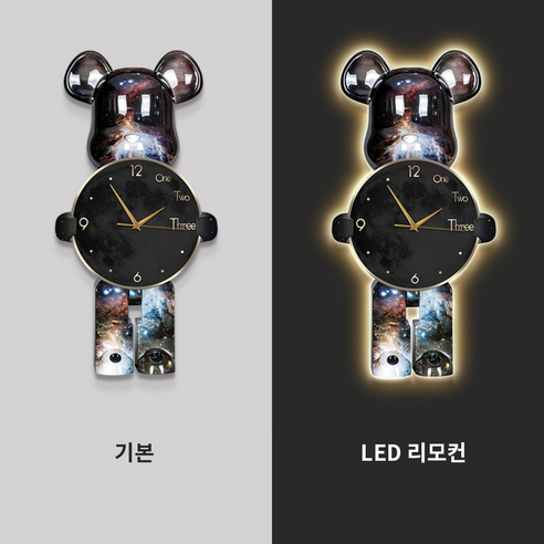 베어브릭 벽시계 무소음 LED 벽등 시계 거실 사무실 인테리어 소품 무드등, C 사선베어, 40x80, 기본(LEDx)