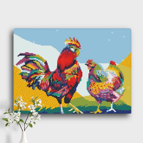 오늘의오브제 DIY 보석십자수 캔버스형 40x30cm, A3_23_수탉과 암탉, 1개
