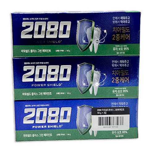 애경산업 2080 파워쉴드 그린 치약 140g x 3개입 잇몸 불소 치석 케어/치약 생활용품 > 구강/면도 - 치아미백제 | 쿠팡