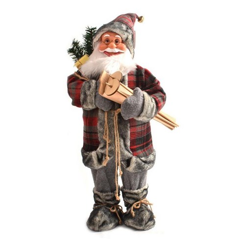 디럭스 크리스마스 산타 클로스 눈사람 동상 서있는 그림 크리스마스 탁상 책상 장식 홈 룸 실내 야외 장식품, 플라스틱 천, 45cm 격자 무늬 의류