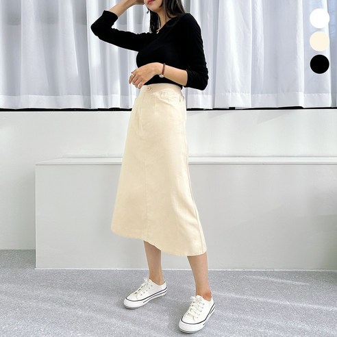 블레스유 여성 A라인 면 롱 밴딩 편한 스커트 포켓 봄 가을