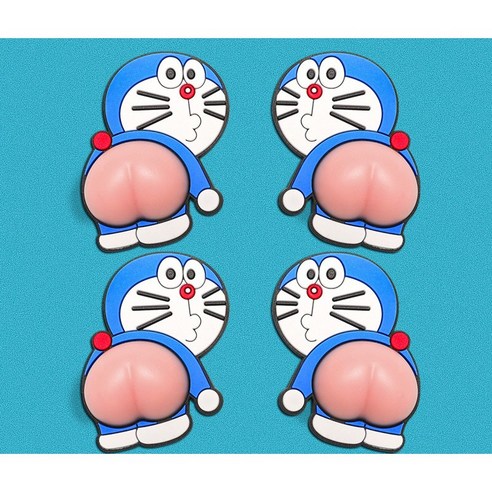 투하프 쫀득쫀득 엉뎅이 캐릭터 자동차 문콕방지 PVC 스티커 4P, 4개, 도라에몽