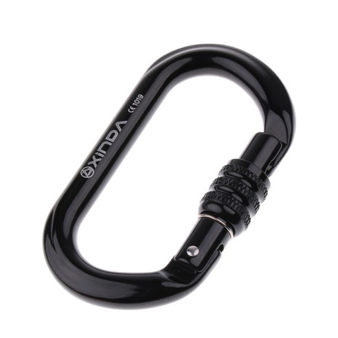암벽 등반 Carabiner 클립 나사 잠금 O 자형 안전 버클 항공 알루미늄 8KN-25KN, 블랙