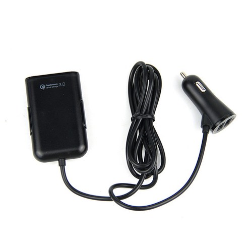 백 클립 USB 뒷좌석 차량용 충전기 Qualcomm 3.0 고속 충전 차량용 충전기 4U 케이블 뒷좌석 차량용 충전기 포함, 검은 색
