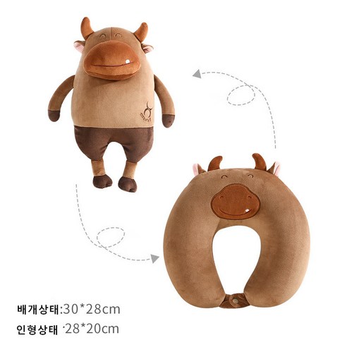 캐릭터 깜찍 목베개 여행용 메모리폼 목쿠션, 다크브라운