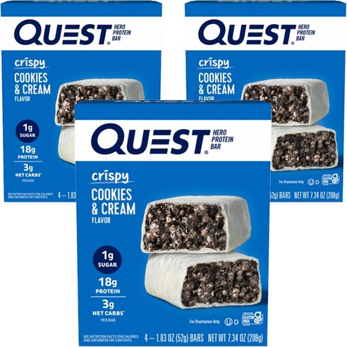 퀘스트뉴트리션 히어로 프로틴 바 크리스피 쿠키 & 크림, 12개입