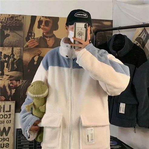 ZIGODAG 남성 오버핏 후리스 양털 집업 아우터 배색 캐주얼 스타일 ZXCYYBD42167