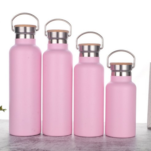 ZZJJC 304 스테인리스 스틸 아웃도어 스포츠 주전자 500ml, 350ml, 랩 인젝션 핑크에 대나무 캡