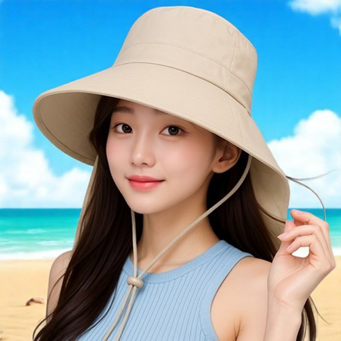 여성 자외선차단 모자 와이드 썬캡 UV 등산 버킷햇 플랩캡 햇빛가리개 벙거지 챙넓은모자, 챙넓은모자_베이지, 1개