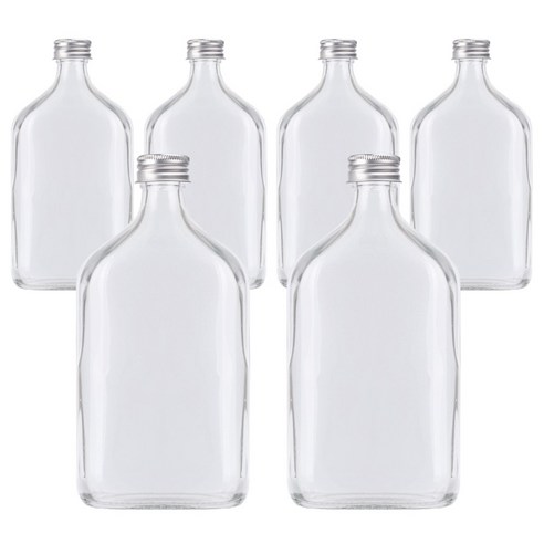 가인글로벌 납작병500 유리병 + 실버(28알루미늄캡) 음료 공병 용기, 6개, 500ml