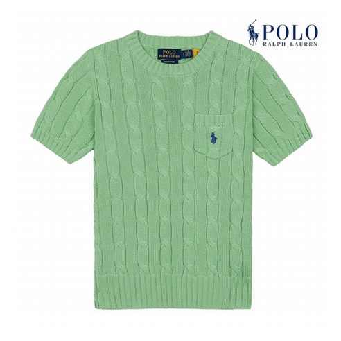 폴로랄프로렌 여성 슬림핏 케이블 반팔 크루넥 포켓 니트 그린