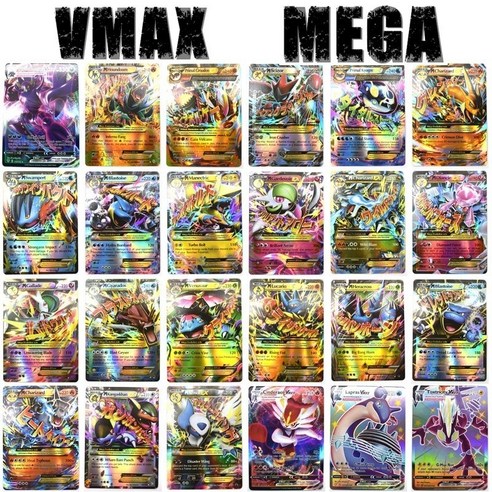 인기시리즈 100pcs 포켓몬 V VMAX EX 테그팀 메가 GX 100장 컬렉션 모음 카드, 60V 40VMAX