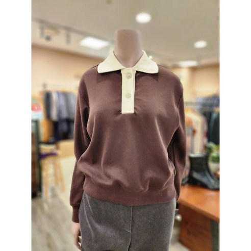 BCBG [올앤선드리] 블랑 니트 카라 맨투맨TS_ A2F8X412