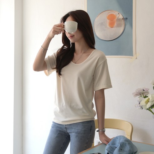 데일리앤 덴즈 여성 스판 무지 반팔 티셔츠 – 사계절 이너 유넥 반팔티 데일리앤 덴즈 여성 스판 무지 반팔 티셔츠 – 사계절 이너 유넥 반팔티