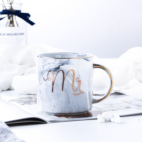 Mao북유럽 대리석 패턴 세라믹 컵 골드 그림 간단한 머그잔 우유 컵 크리 에이 티브 커플 컵 광고 선물 컵, 스트레이트 그레이 M_301-400Ml