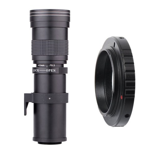 420 800mm 1: 8.3 슈퍼 망원 렌즈 매뉴얼 EOS 80D 70D 60D 50D, 240x70mm, 블랙, 합금
