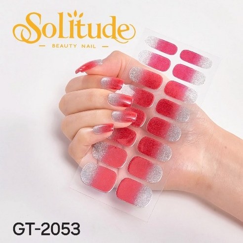 Solitude 32P 글리터 젤 네일 스트립, 2장, 투톤 오렌지