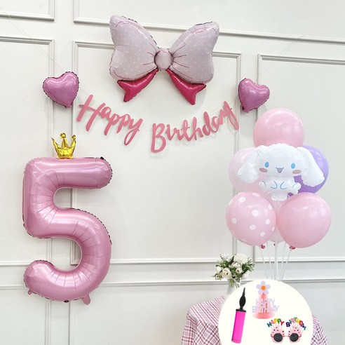 연지마켓 쿠로미 마이멜로디 키티 시나모롤 산리오 생일풍선 파티세트, 시나모롤 핑크세트 5