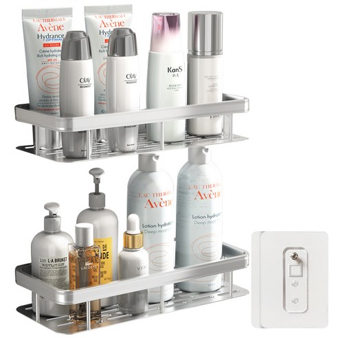 일이공팔 욕실선반 알루미늄 화장실 무타공 선반, 스페이스 실버, 2개