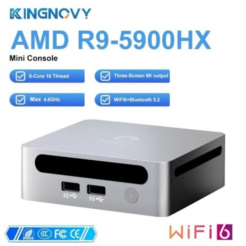 KINGNOVY 미니 PC 게이머 AMD 라이젠 9 5900HX 7730U 5800U 윈도우 11 DDR4 3200MHz 게이밍 미니 컴퓨터 베어본 8K HTPC WiFi6 BT5, 16GB DDR4 512GB NVMe, Ryzen 7 4700U