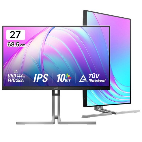 AOC 4K UHD 크리에이터 프로 IPS 듀얼 모드 USB C 멀티스탠드 무결점 모니터 딥 블랙, 68.5cm, U27U3XD