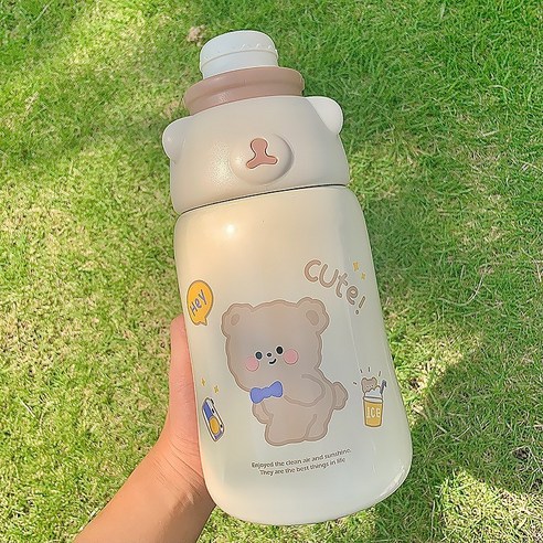 대용량 일한풍 야외 휴대용 텀블러 귀엽다 캐릭터 빨대 물컵 여자 휴대용 컵, 얕은 커피, 1130ML