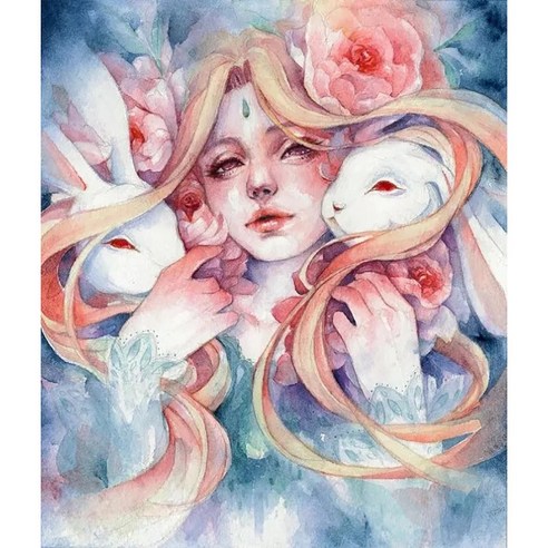DIY 보석십자수 만화 여자 초상화 DIY 다이아몬드 그림 세트 보석비즈십자수 거실 장식, 40*50CM, KTMSN-10