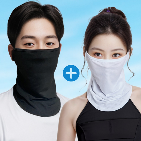 에버필드 자외선 차단 마스크 1p+1p 남녀공용 골프 스포츠 자전거, 화이트/블랙