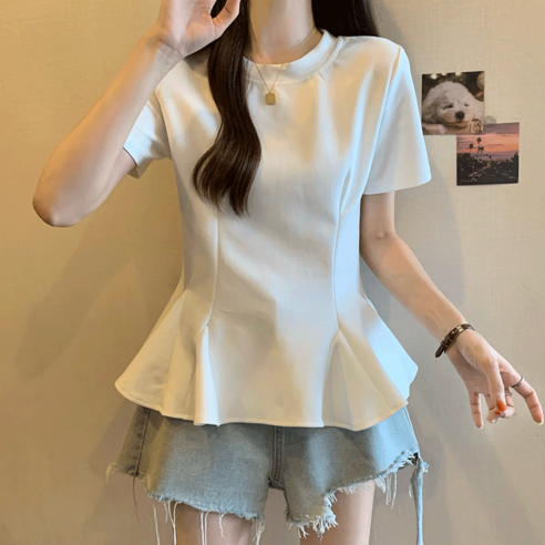 쑤야 1481 여성 라운드넥 슬림 프릴 반팔 티셔츠